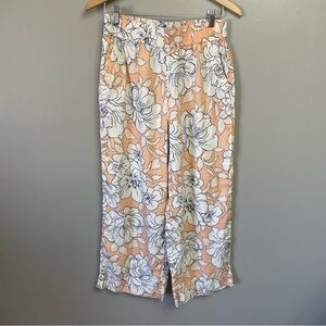 Rachel Zoe Linen Floral Print Wide Leg Cropped Pants Womens Size M